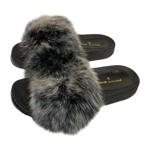 Patricia Green Fox Fur Slides Sandals size 9